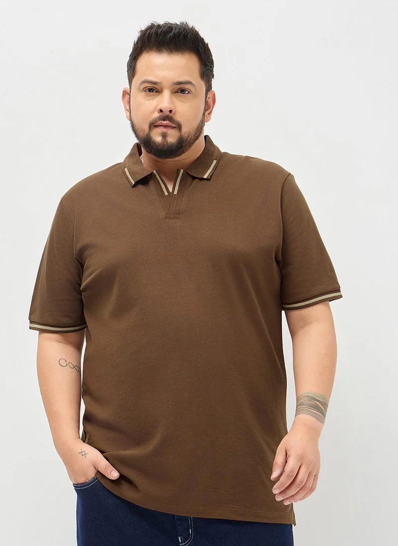 Urbano Fashion Urbano Plus Men's Dark Brown Solid Regular Fit Half Sleeve Cotton Polo T-Shirt